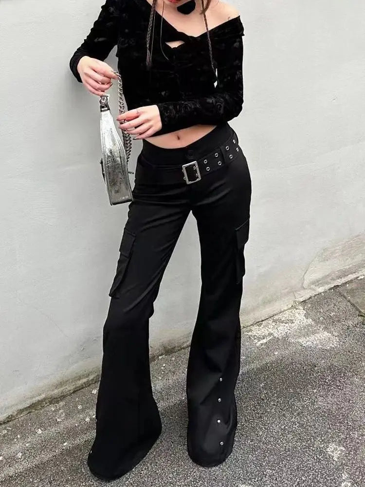 Y2K Goth Flared Pants Women