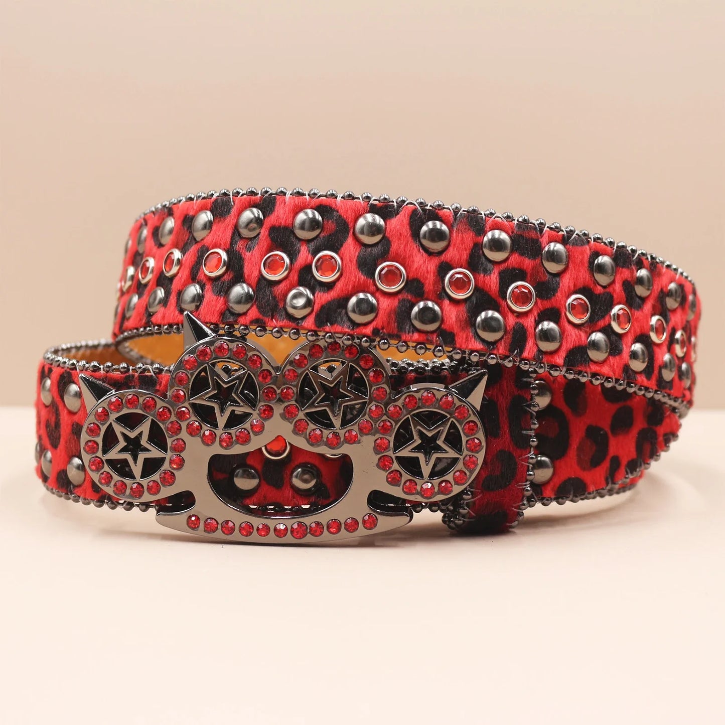 Y2K Rhinestone Leopard Belt – Western Denim Rock Style