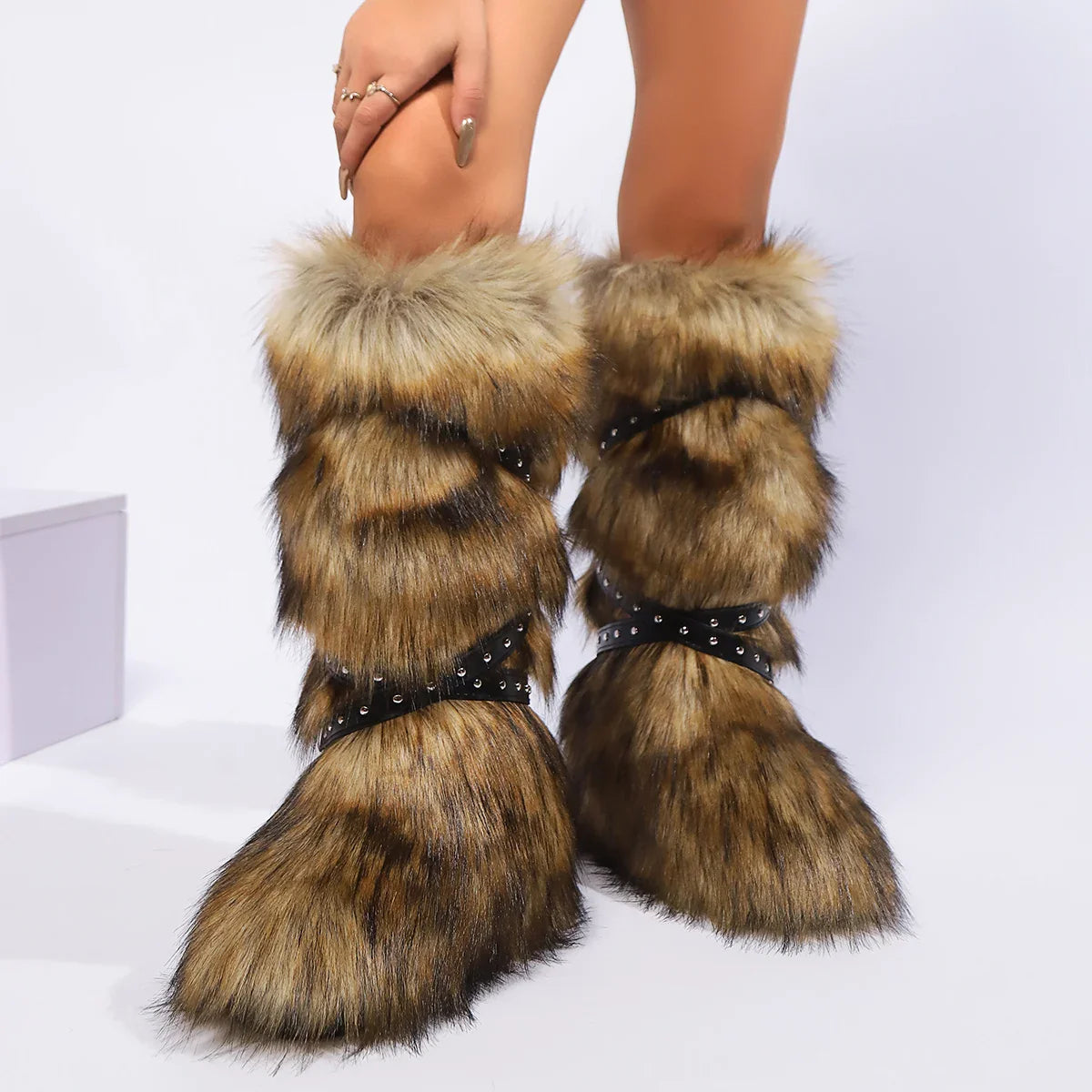 Fluffy Y2K Buckle Winter Boots