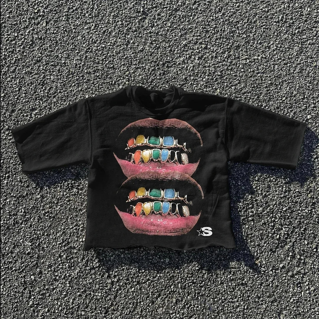Oversized Teeth Graphic T Shirts