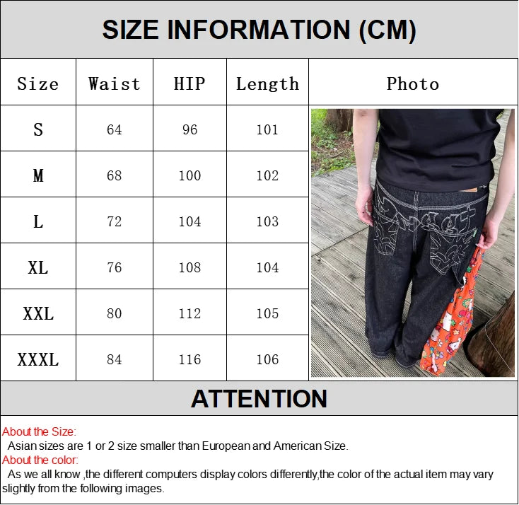 Y2K Embroidered Wide-Leg Jeans – Black High Waist