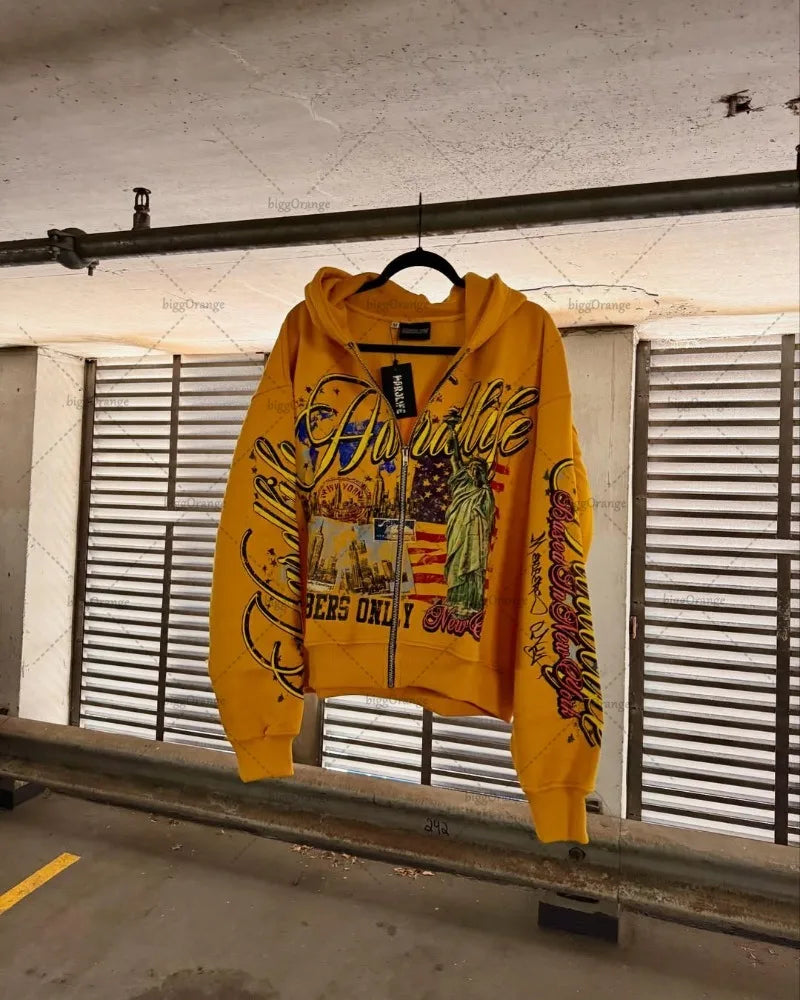 Retro Letter Oversize Zip Hoodie – Y2K Hip-Hop Streetwear