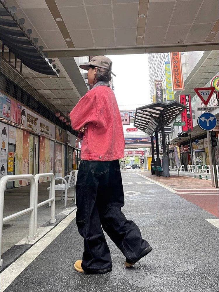 Y2K Embroidered Wide-Leg Jeans – Black High Waist