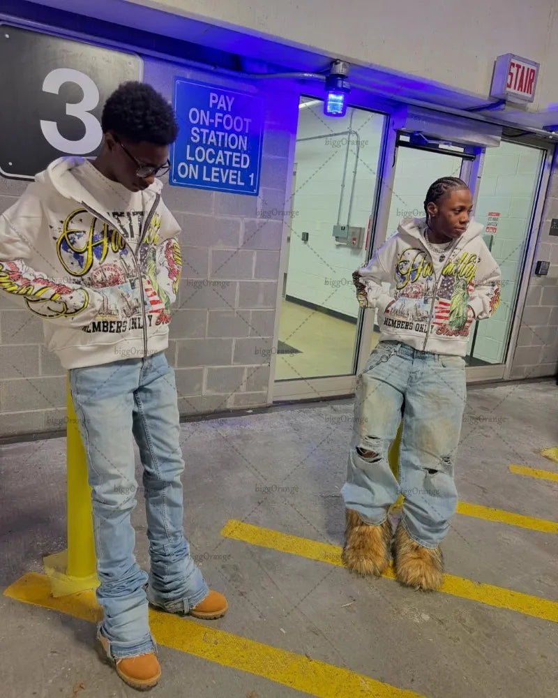 Retro Letter Oversize Zip Hoodie – Y2K Hip-Hop Streetwear