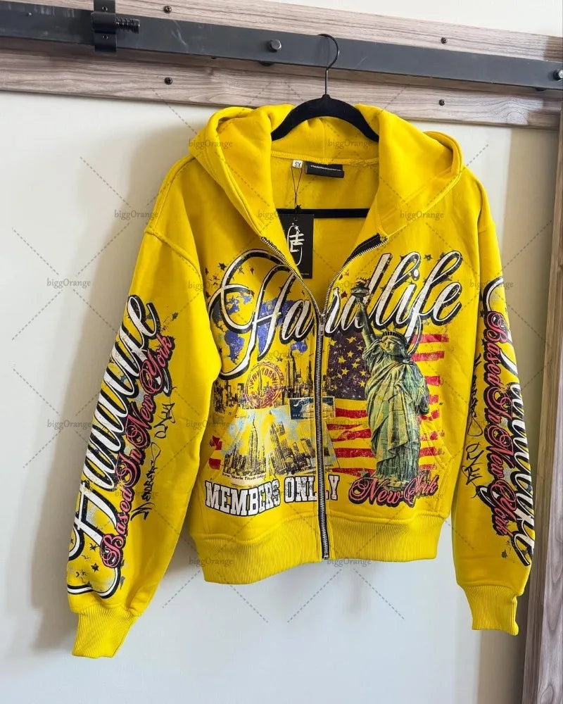 Retro Letter Oversize Zip Hoodie – Y2K Hip-Hop Streetwear