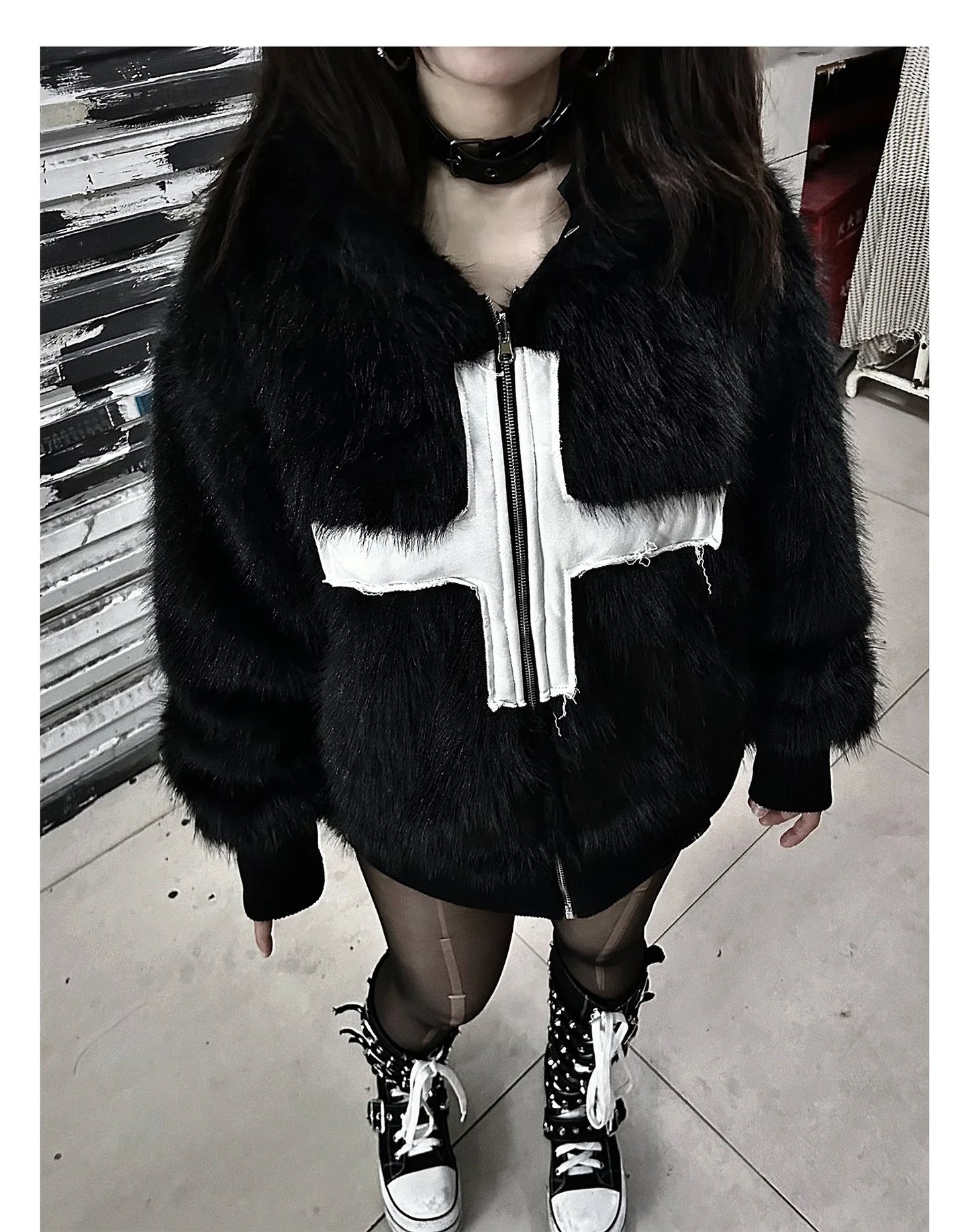 Kurtka Zimowa Faux Fur Punk