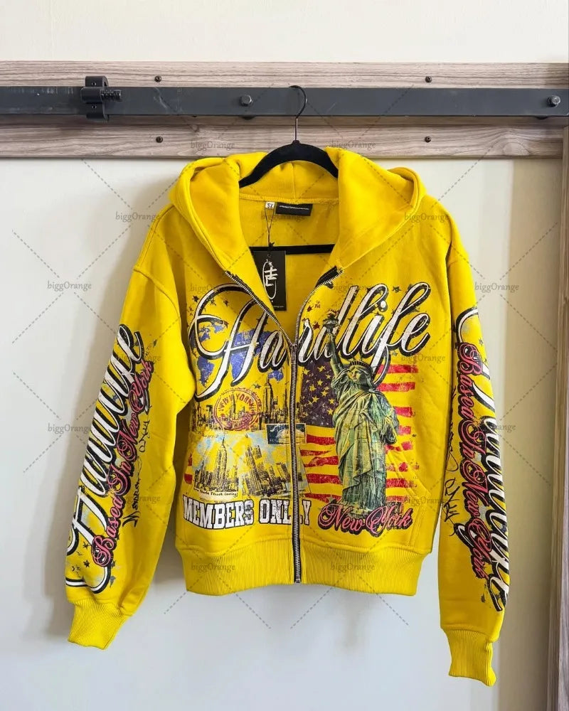 Retro Letter Oversize Zip Hoodie – Y2K Hip-Hop Streetwear