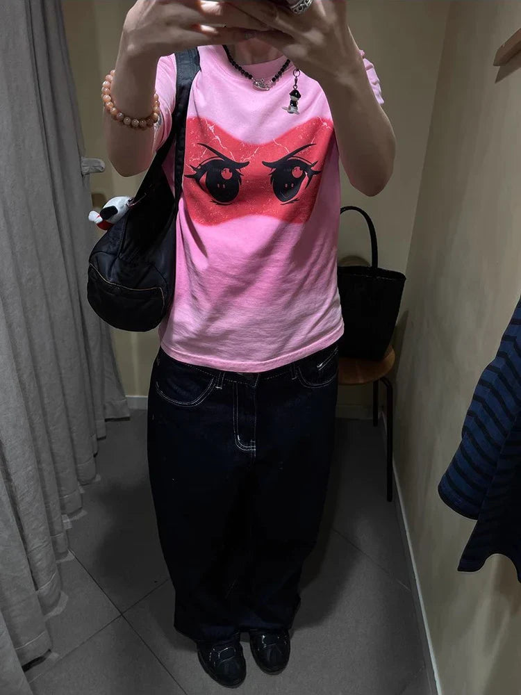 Y2K Embroidered Wide-Leg Jeans – Black High Waist