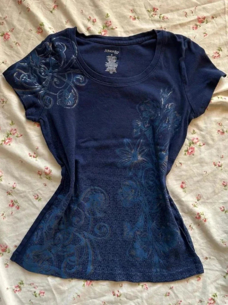 Y2K Purple Print T-Shirt Women