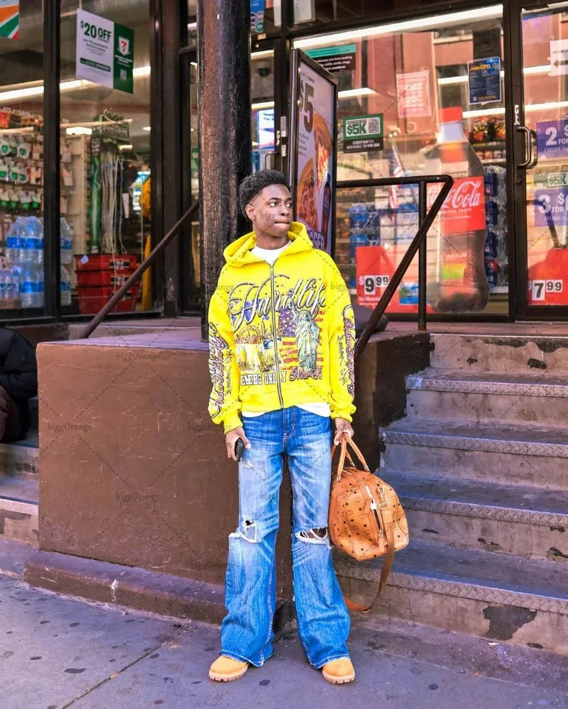 Retro Letter Oversize Zip Hoodie – Y2K Hip-Hop Streetwear