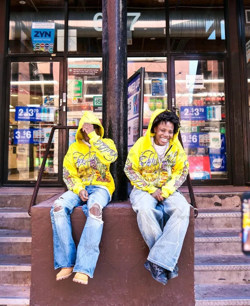 Retro Letter Oversize Zip Hoodie – Y2K Hip-Hop Streetwear