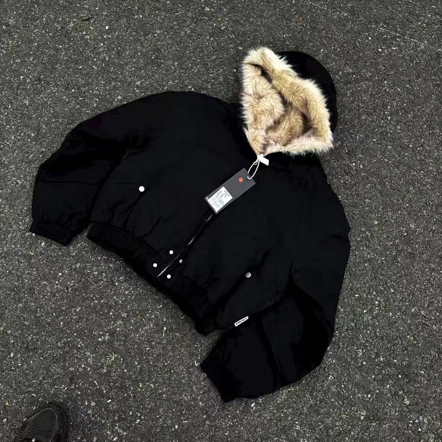 Y2K Kurtka Z Welnianym Kołnierzem