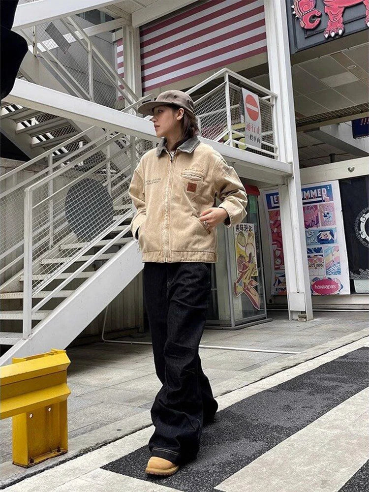 Y2K Embroidered Wide-Leg Jeans – Black High Waist