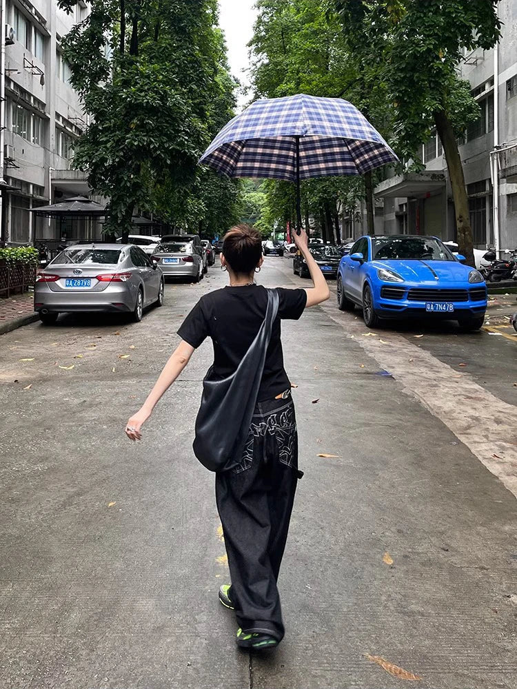 Y2K Embroidered Wide-Leg Jeans – Black High Waist