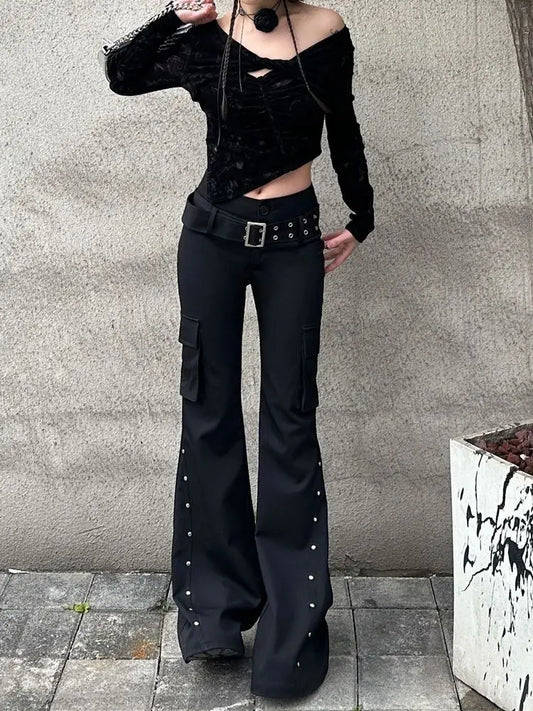 Y2K Goth Flared Pants Women