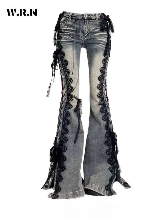 Y2K Lace Up Flare Jeans 