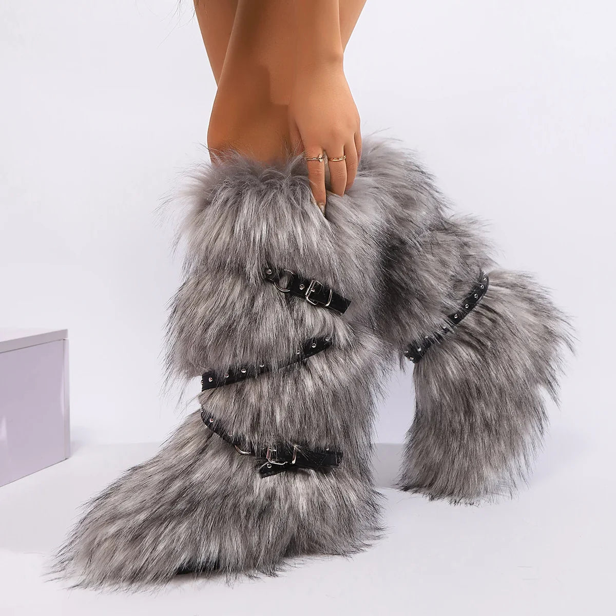 Fluffy Y2K Buckle Winter Boots