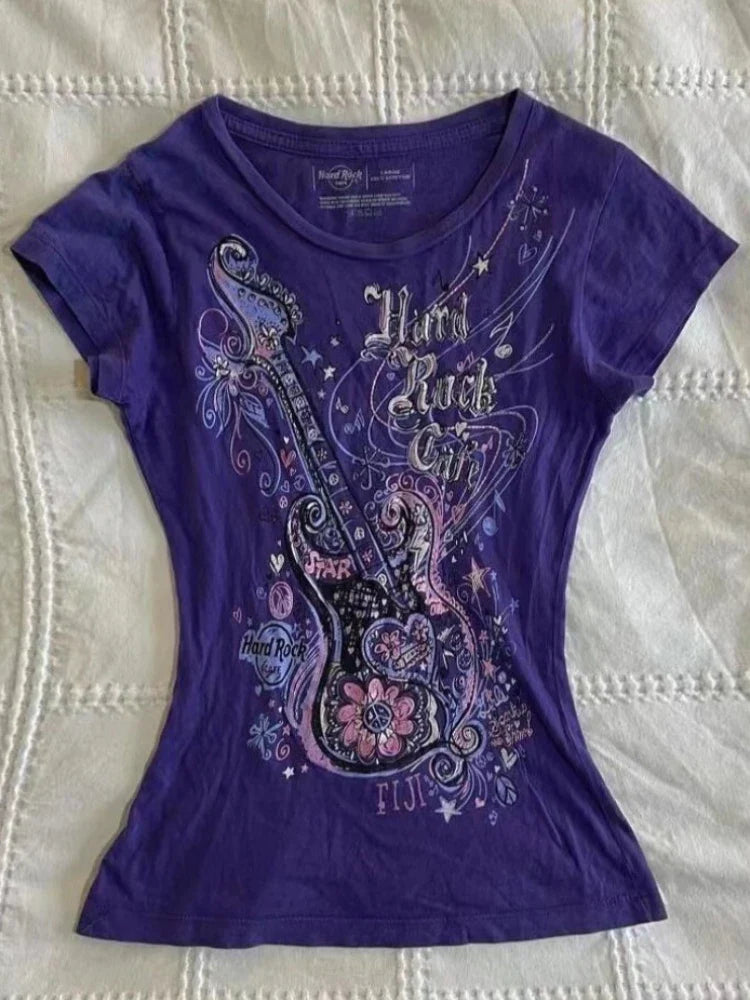 Y2K Purple Print T-Shirt Women