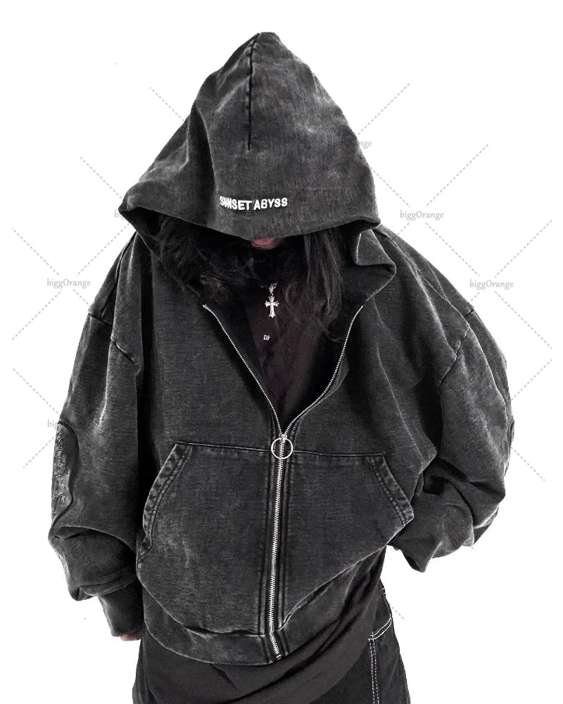 Washed Streetwear Hoodie Grey